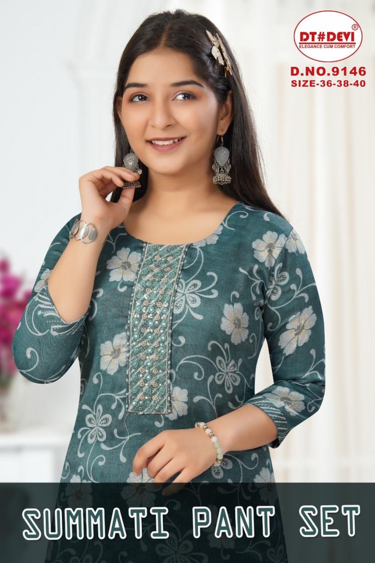 dt devi summati pant set 9146 capsule print full stitch combo kids 3pcs dress