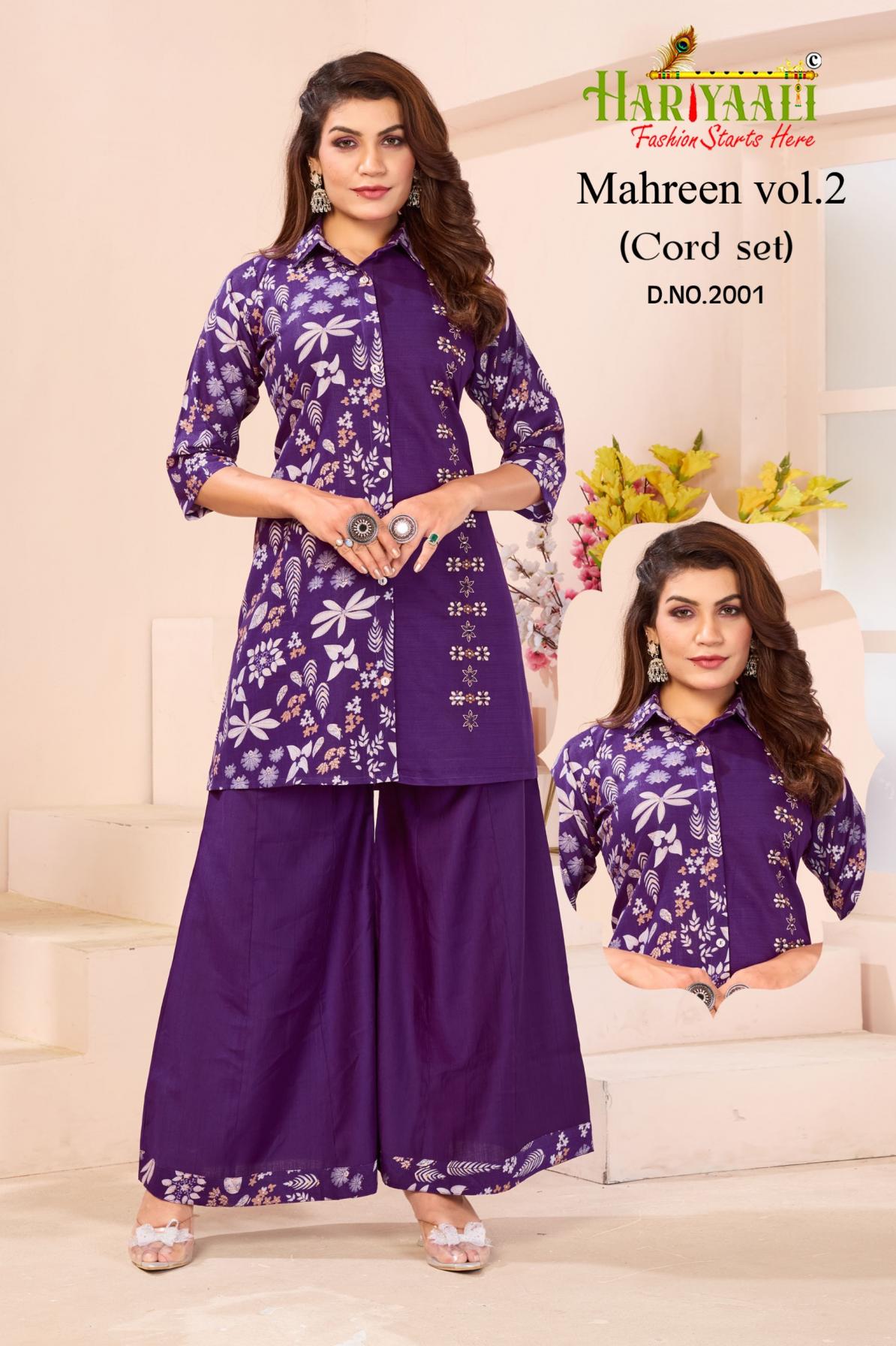 hariyaali mahreen vol 2 readymade vertican amazing combo co-ord sets 