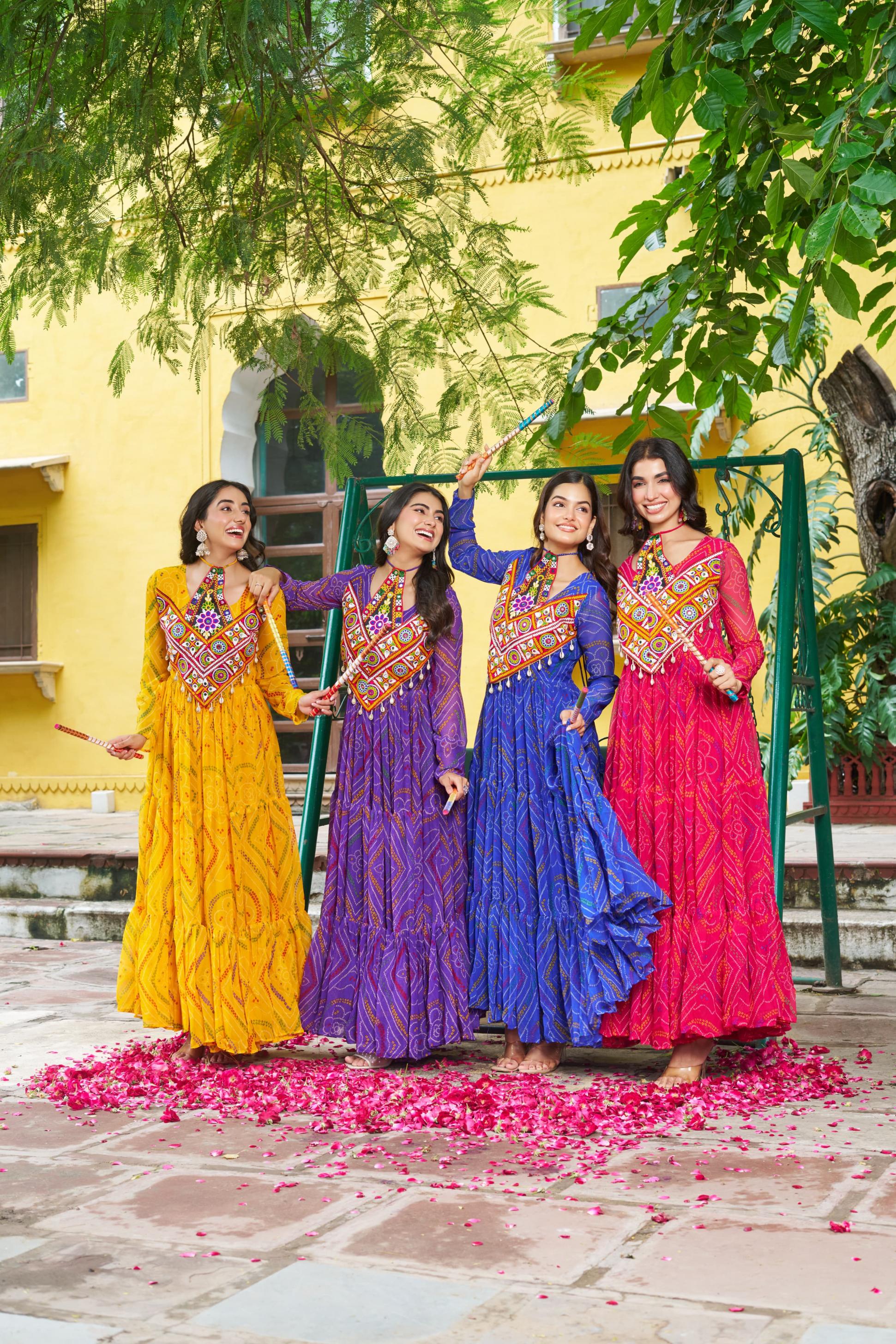 ka 1194 navratri bandhani print readymade unique gowns for girls 