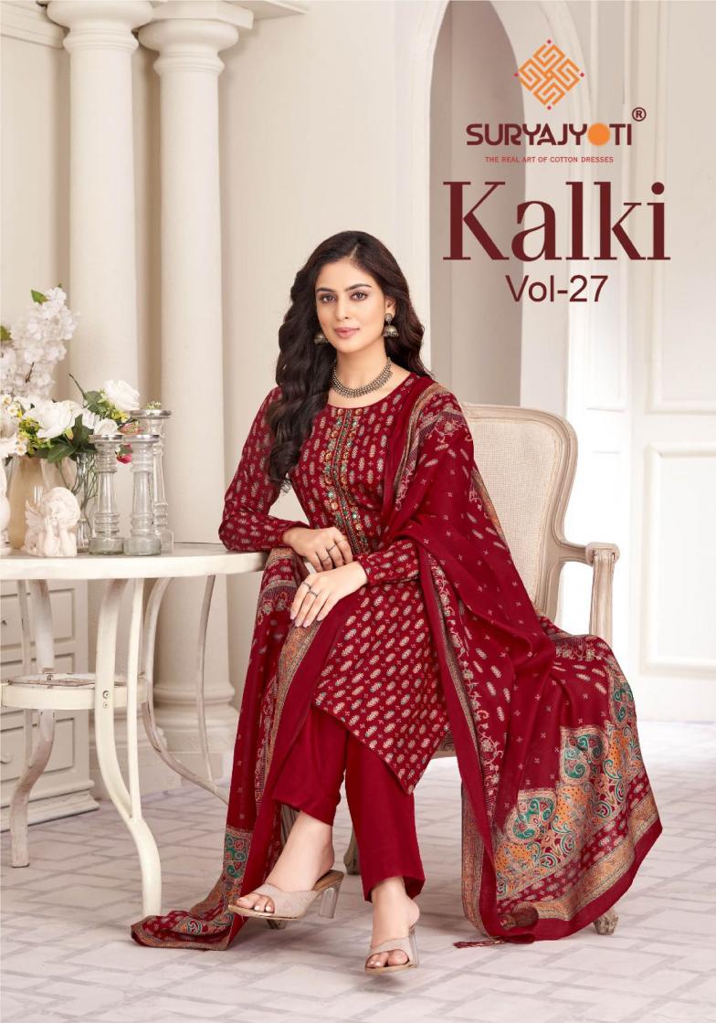 kalki vol 27 by suryajyoti jam satin casual unstitch suit for women