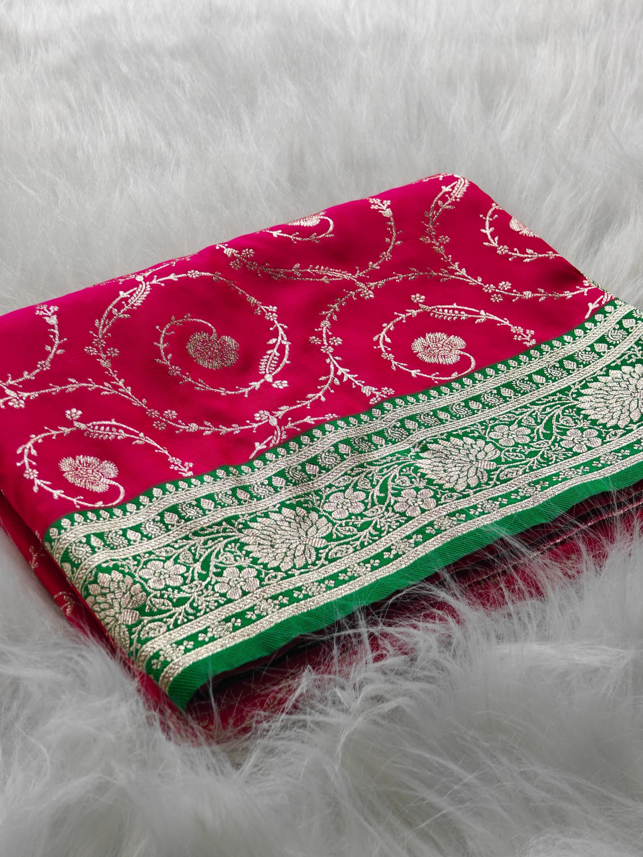 kanak elegance banarasi semi satin weaving silk sarees online