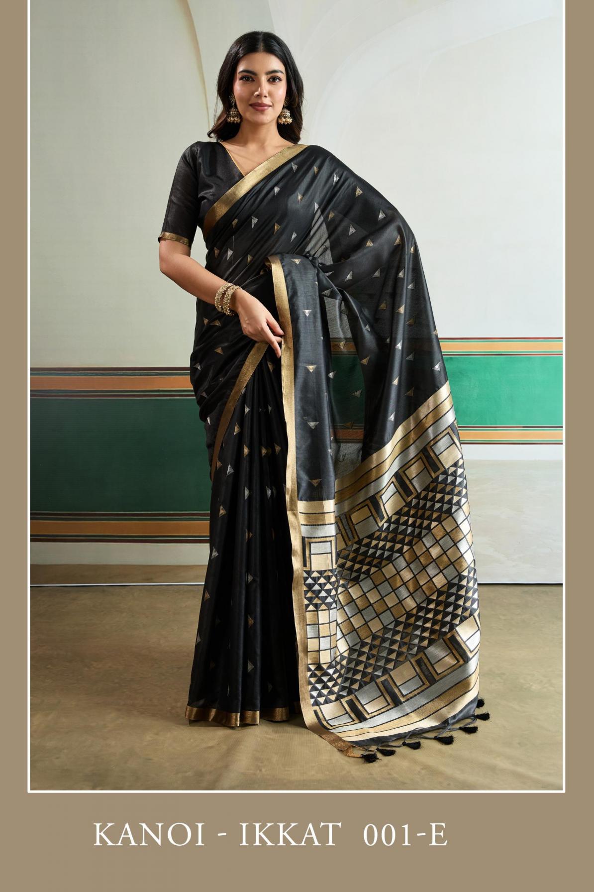 kanoi ikkat by rajtex fashionable handloom waving silk saree exports 