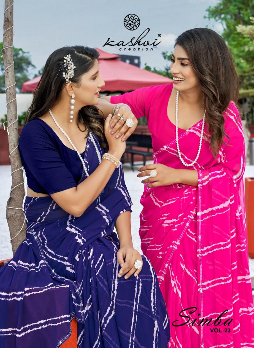 kashvi creation simba vol 23 georgette lahariya print fancy saree exports 