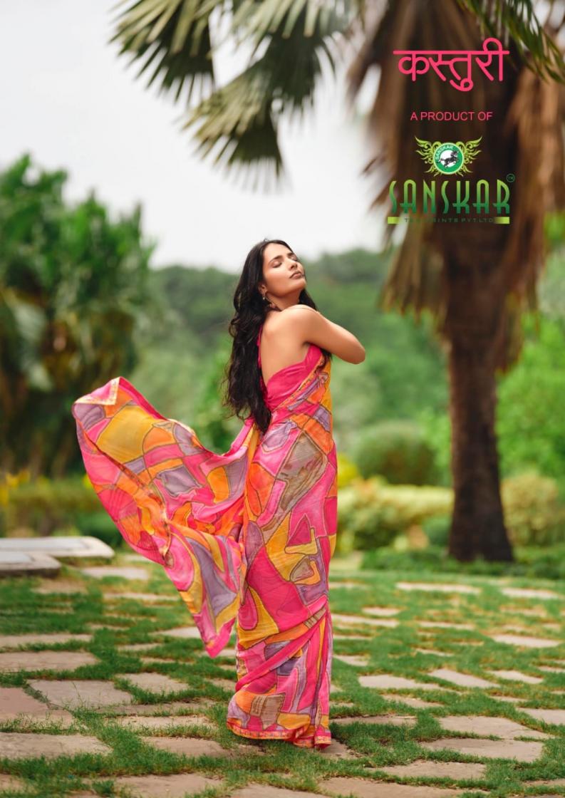 kasturi by sanskar tex prints amazing georgette printed sarees 