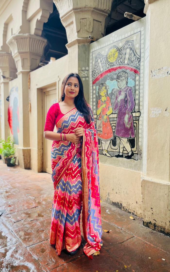 kc 495 unique zari woven zig zag georgette new saree design 2025 