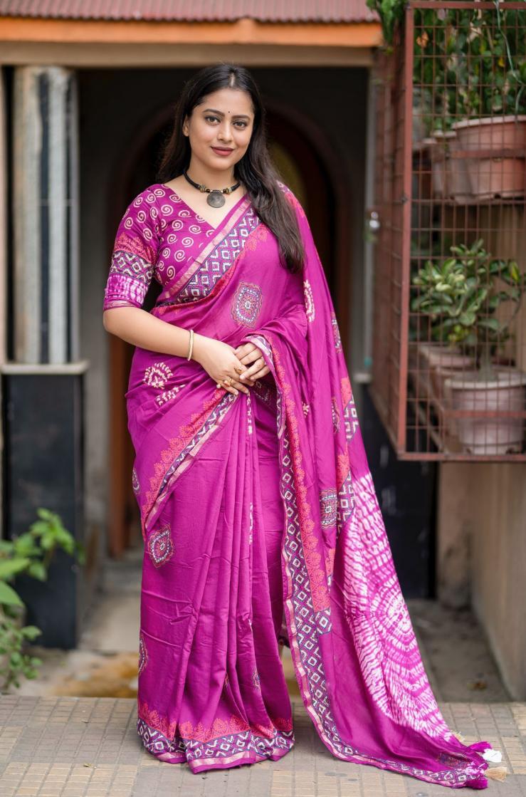 kc 497 ajrakh bhandani chanderi pretty look sarees 