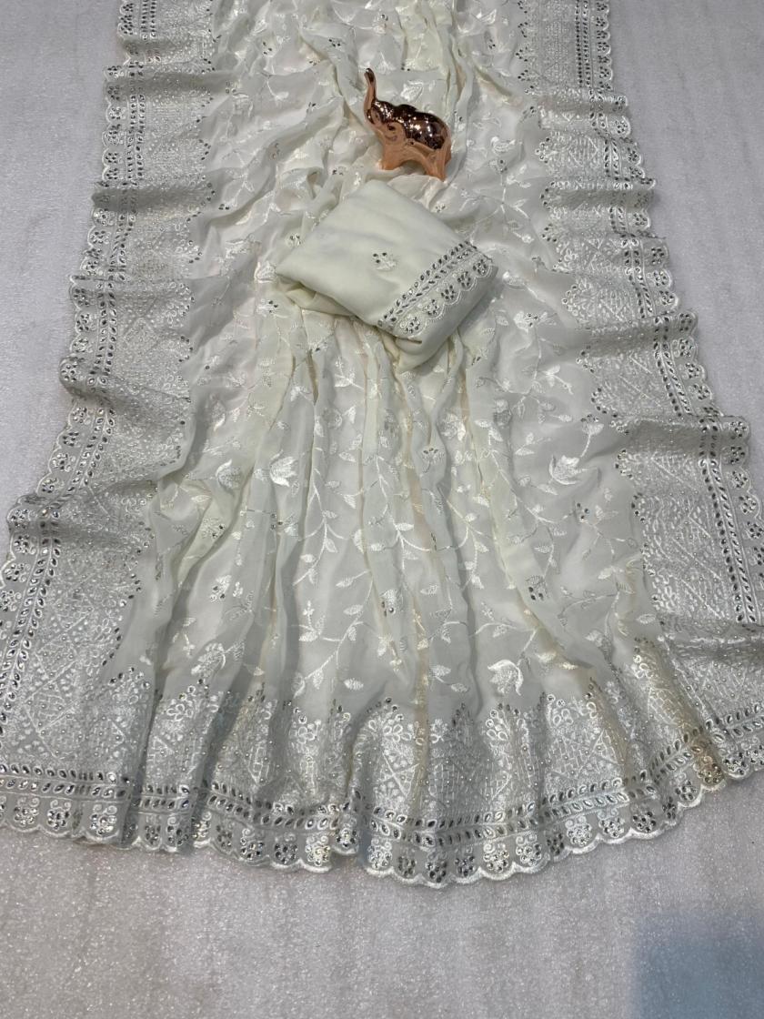 kc 8010 georgette chikankari work exclusive designer sarees 