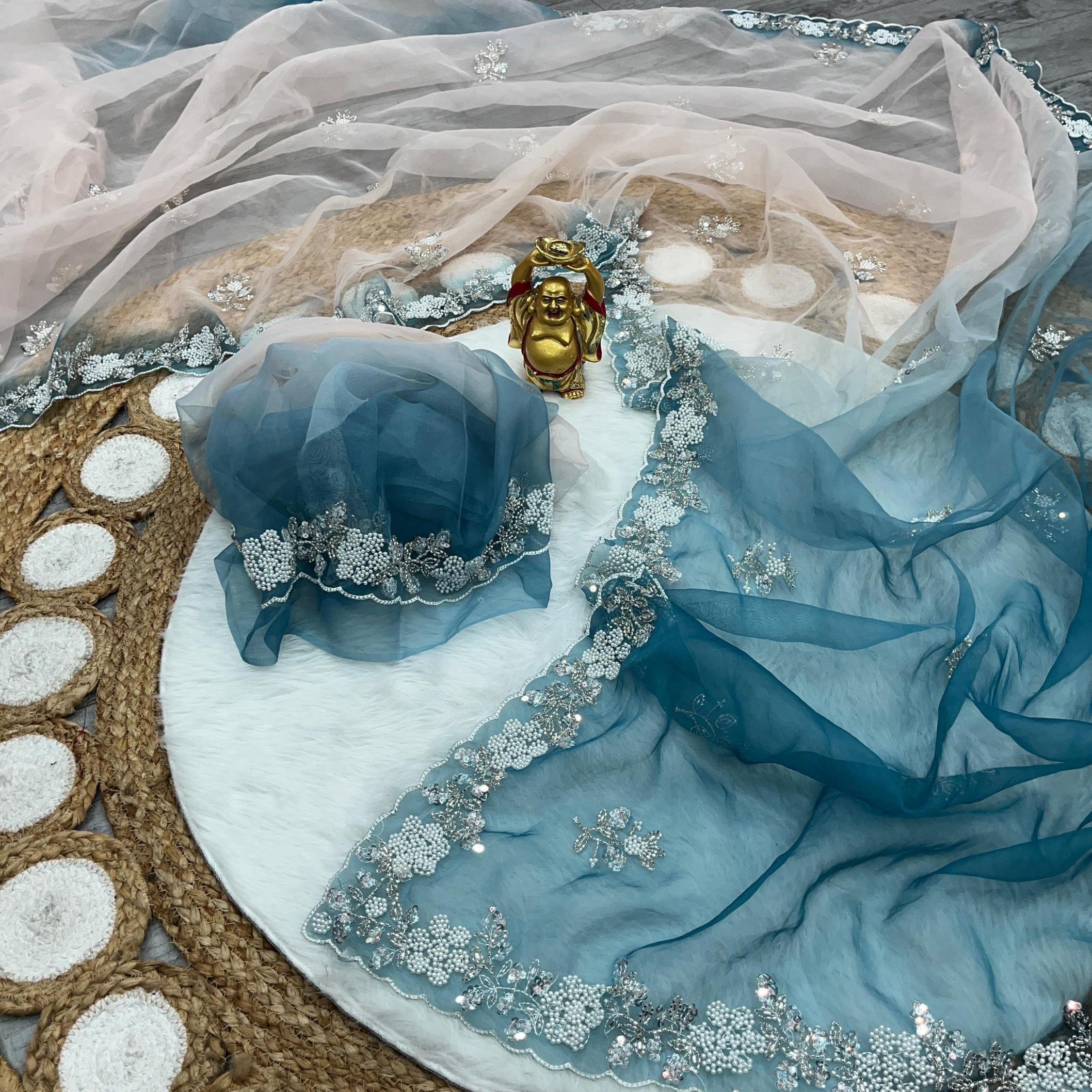 kc 897 shiney organza sequence work shop trendy saree supplier 