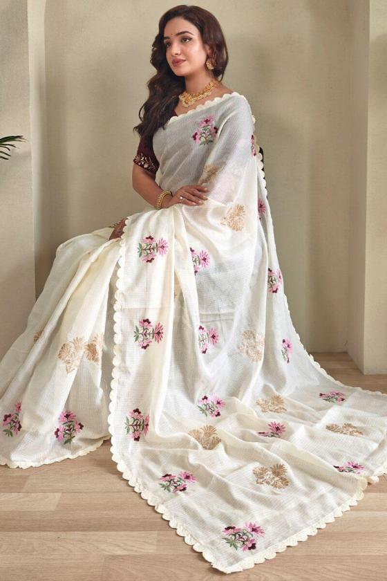 kc 905 khadi kota chex embroidered designer saree wholesaler 