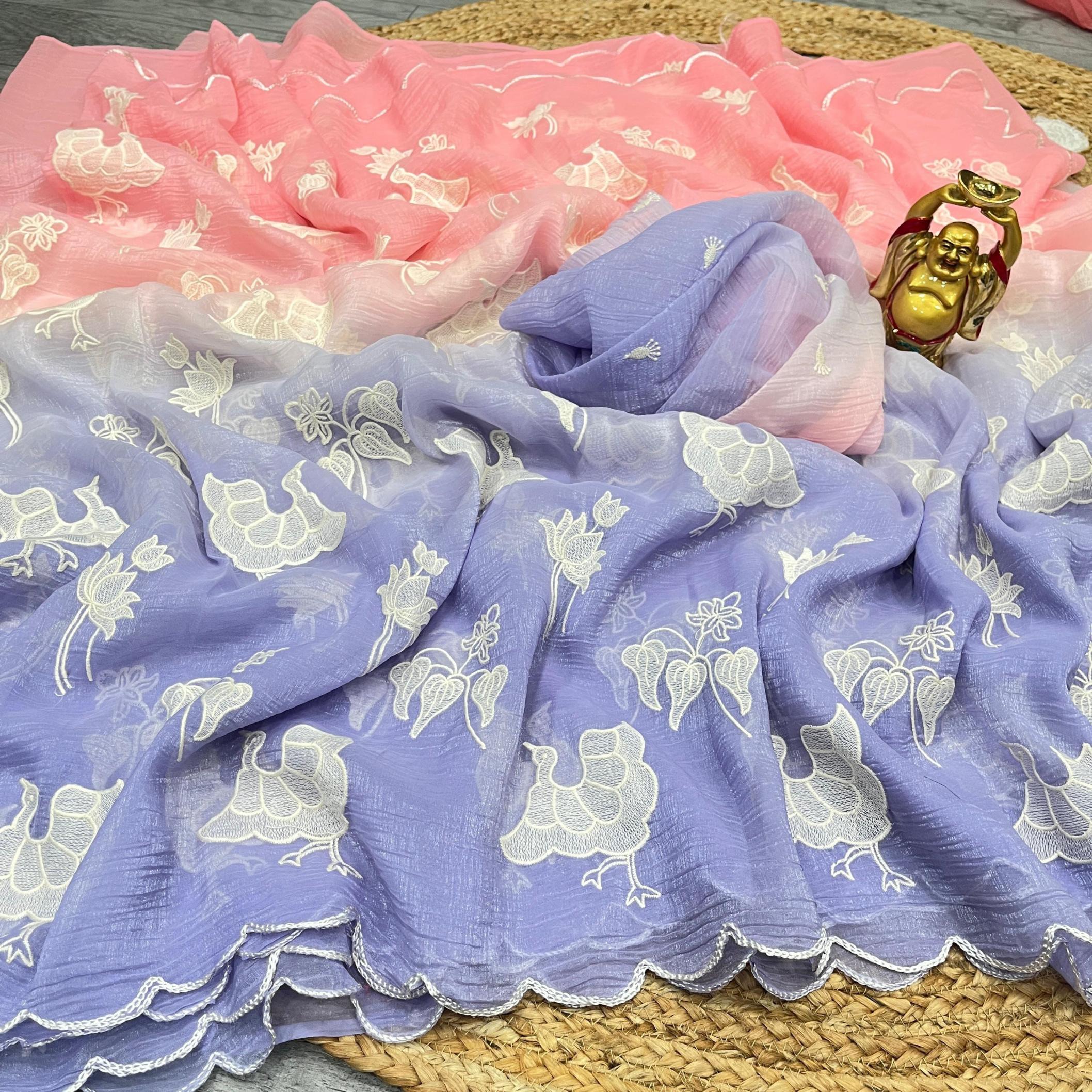 kc 912 crunchy silk embroidery work stylish saree for womens 