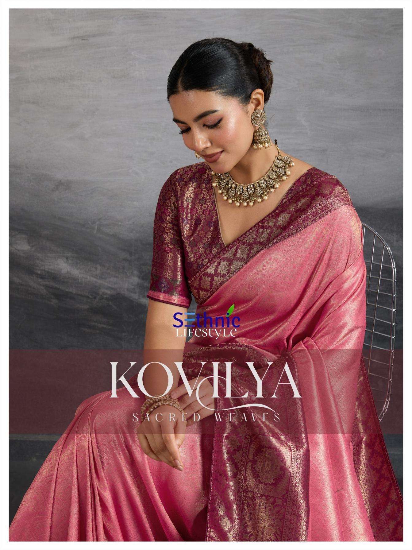 kovilya by sethnic lifestyle kanjivaram silk meenakari work stylish look sarees 