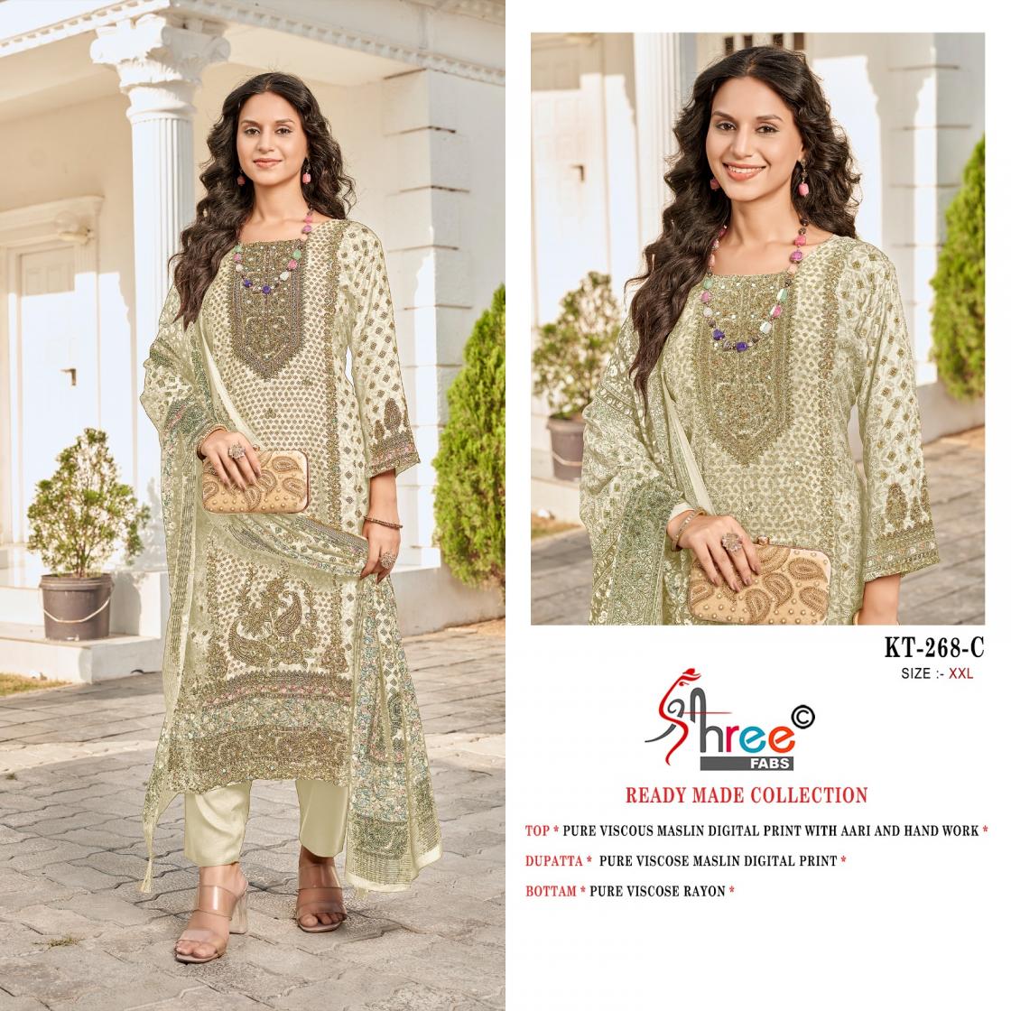 kt 268 by shree fabs viscose muslin fully stitch pakistani 3pcs dress