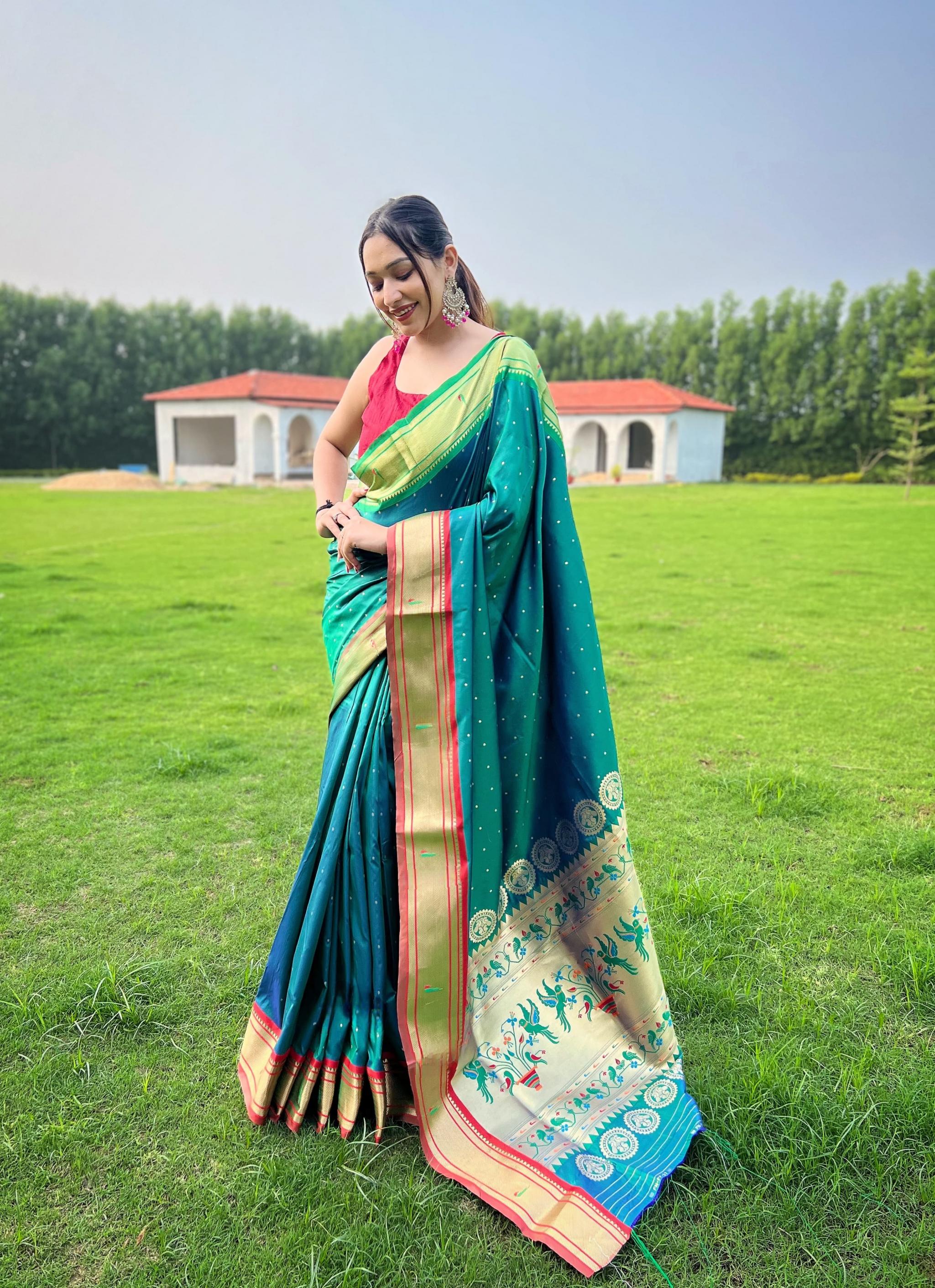 kusum ganga jamuna paithani fancy weaving saree for womens 