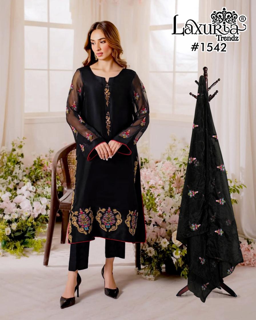 laxuria trendz 1542 fox georgette fully stitch pakistani suit for womens 