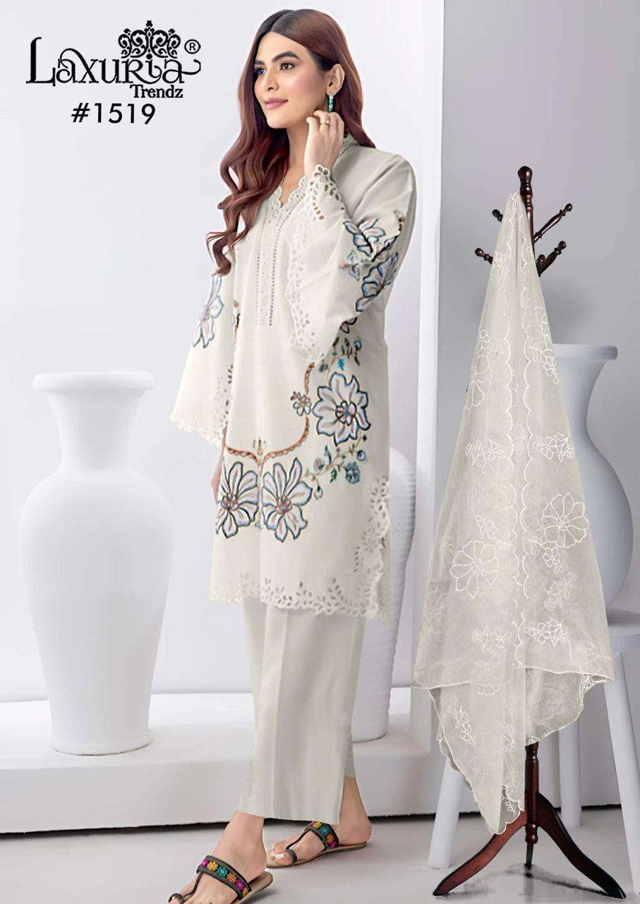 laxuria trendz launch 1519 beautiful designer full stitch pakistani suits collection