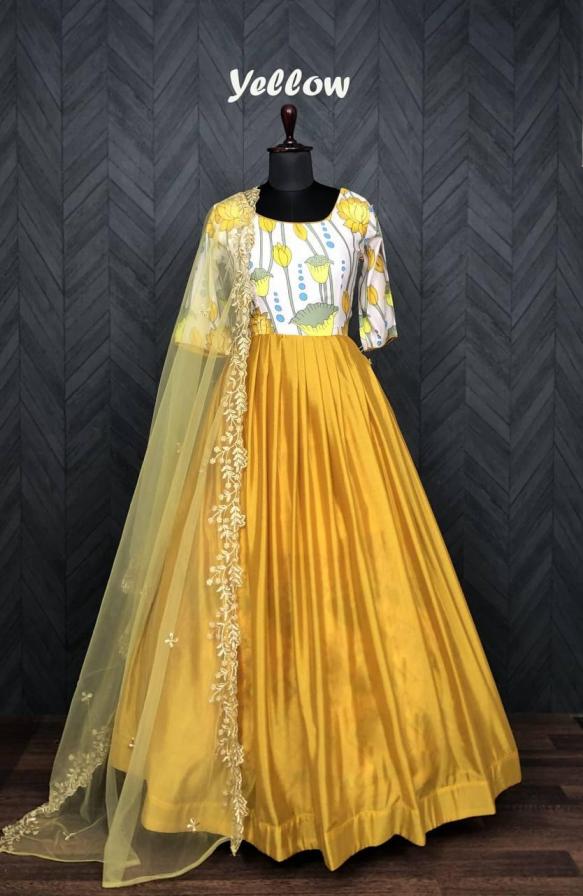 lw 9060 satin muslin traditional readymade anarkali gown with dupatta  