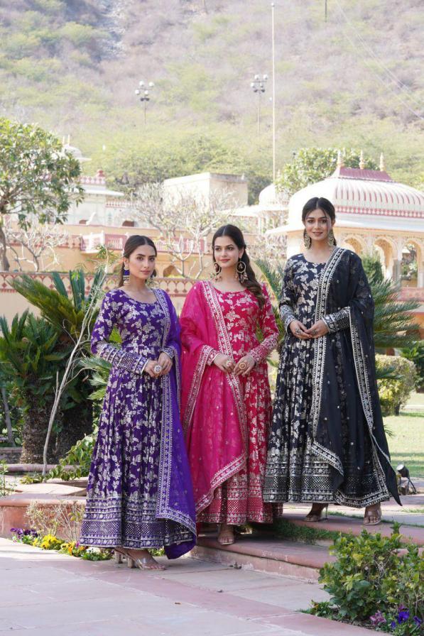 lw 9172 readymade viscose diable jacquard party wear gown with dupatta 