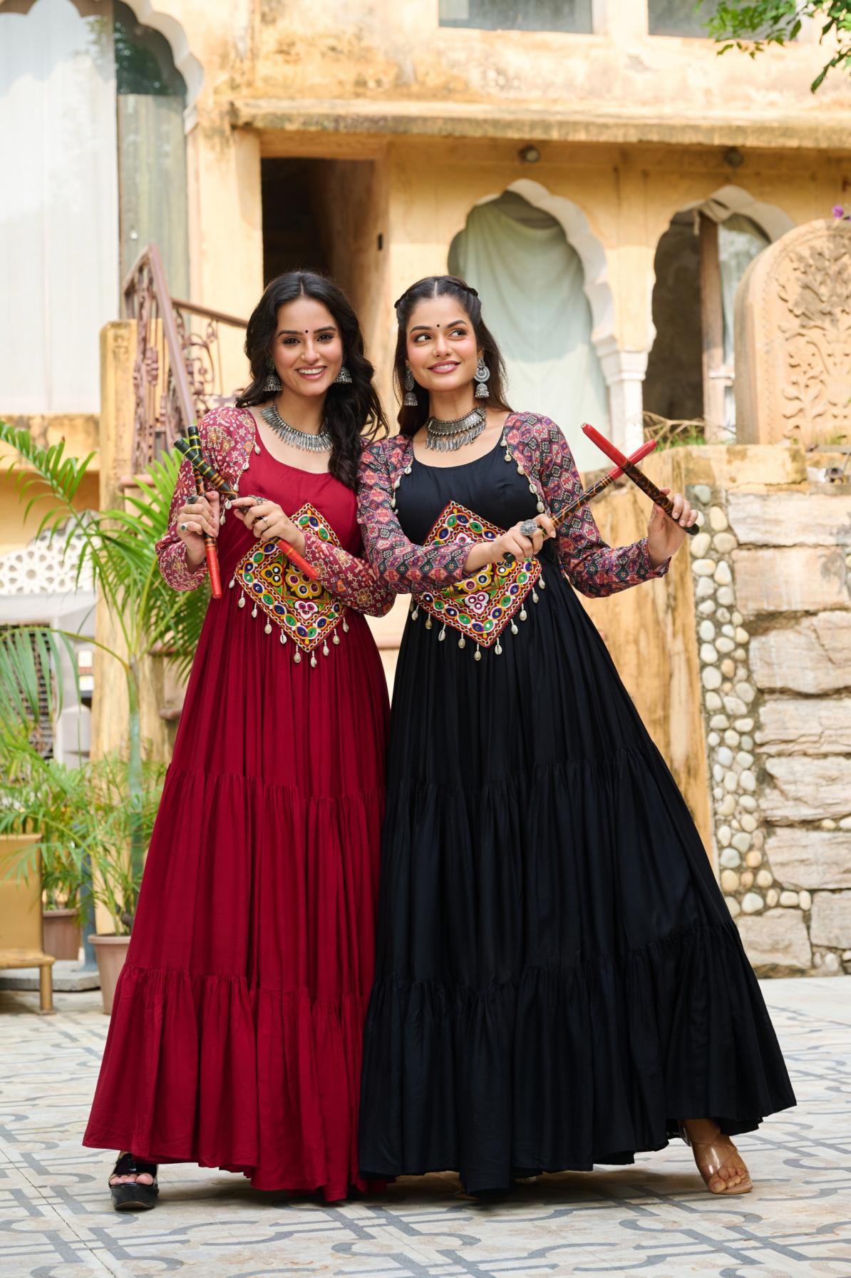lw 9256 navratri special rayon embroidered fully stitch gowns for girls 