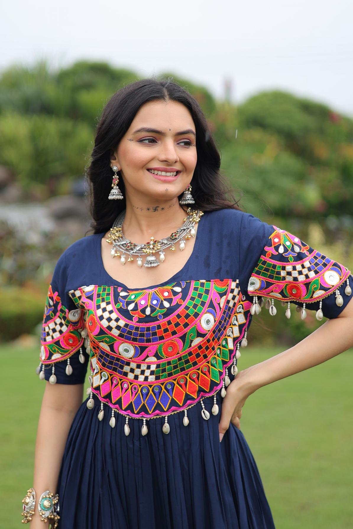 lw 9259 rayon gamthi work readymade stylish navratri gown online