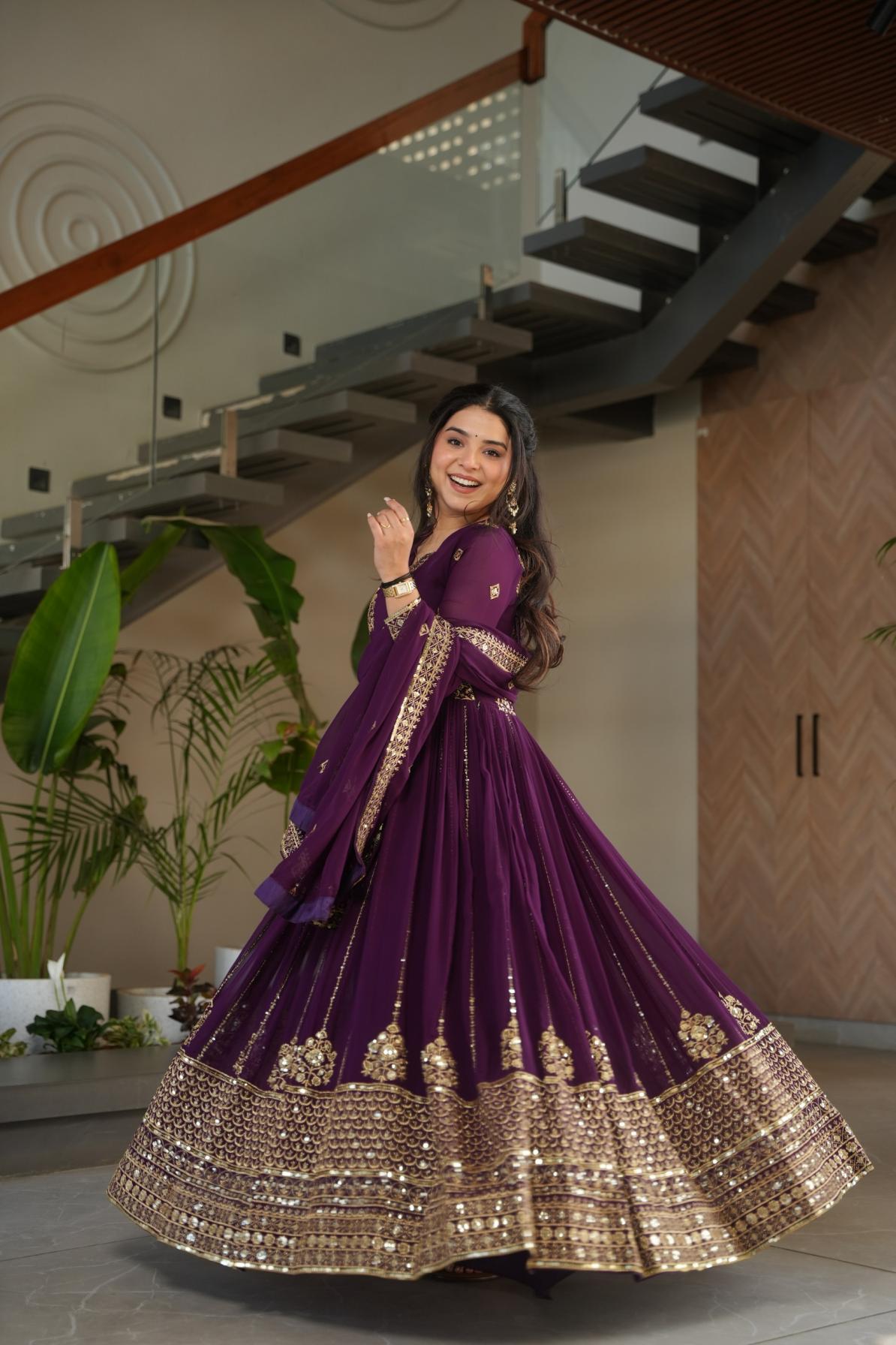 lw 9262 readymade faux blooming gown with dupatta 