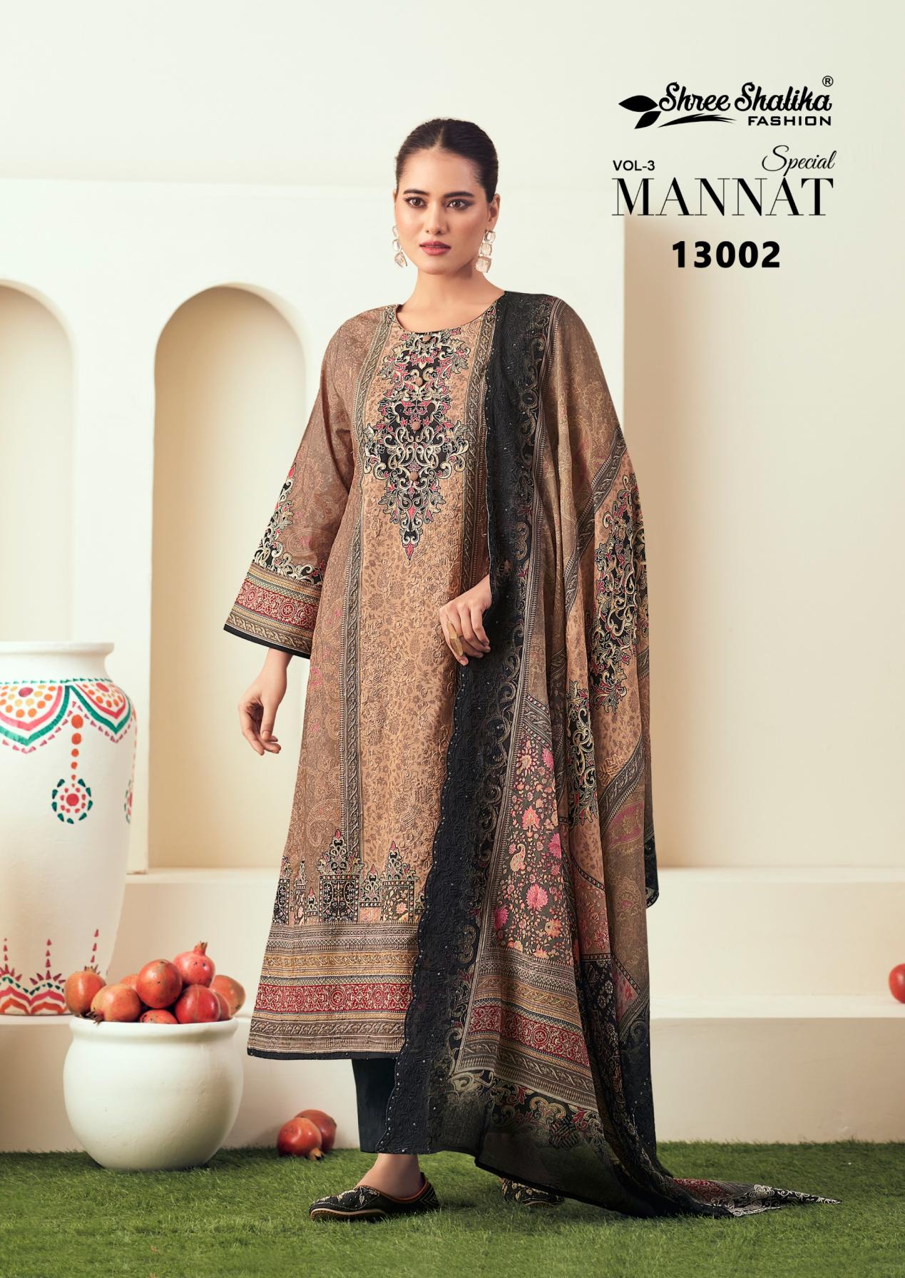 mannat vol 3 by shree shalika launch lawn cotton 3pcs pakistani suits 
