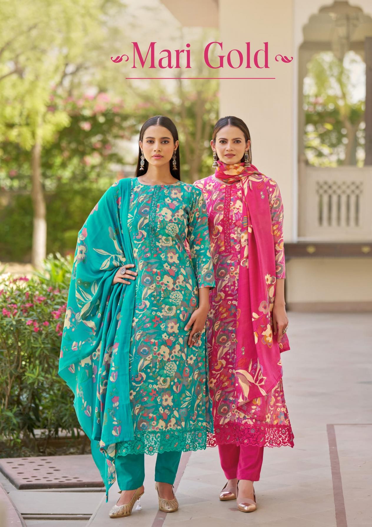 mari gold by sargam hit design viscose modal musline 3pcs dress