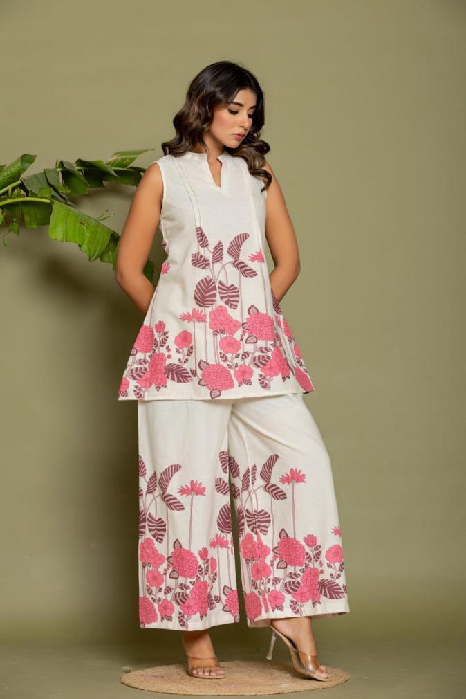 modern cotton flex elegant style full stitch combo co-ord set for womens 