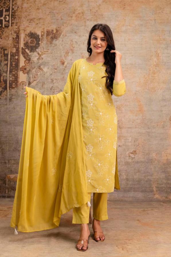 modern pattern cotton readymade combo stylish kurti pant dupatta set 