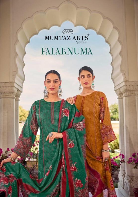 mumtaz arts presents falaknuma 3pcs jam satin unstitch suit