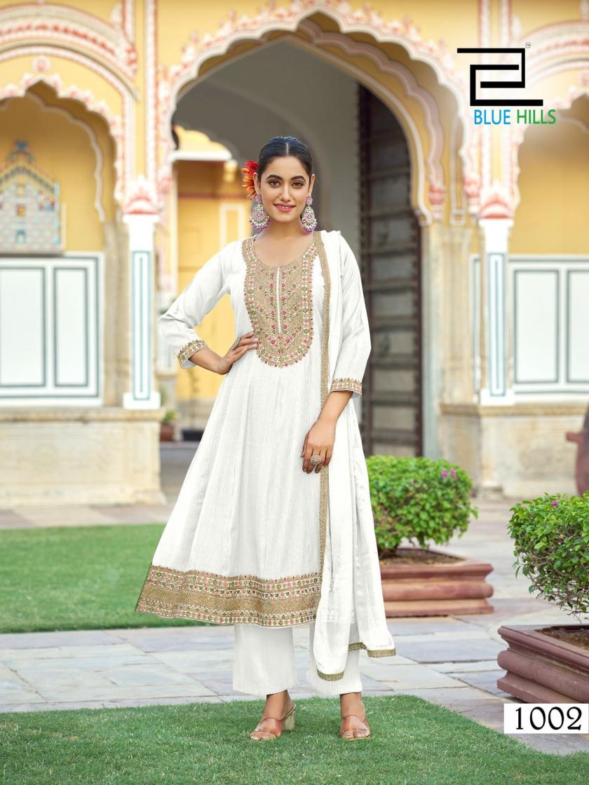 mumtaz blue hills rayon anarkali style fully stitch plus size suit for womens 