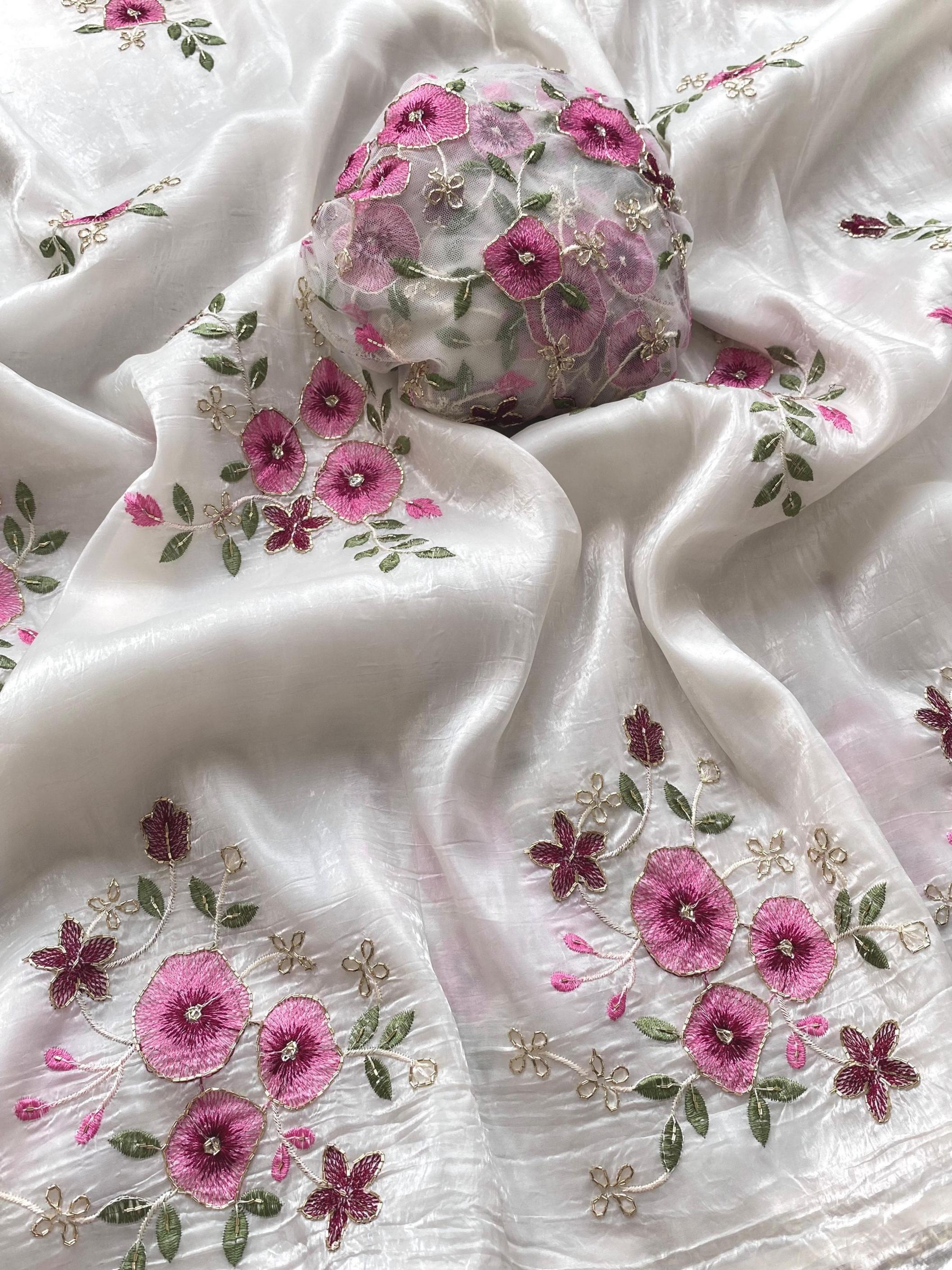 muskan crushed embroidery work trendy sarees online 