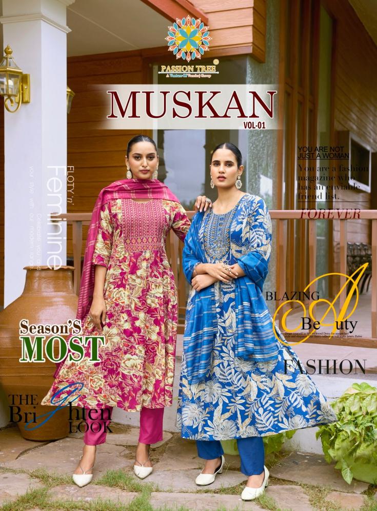 muskan vol 1 by passion tree rayon anarkali classic fully stitch big size suits 