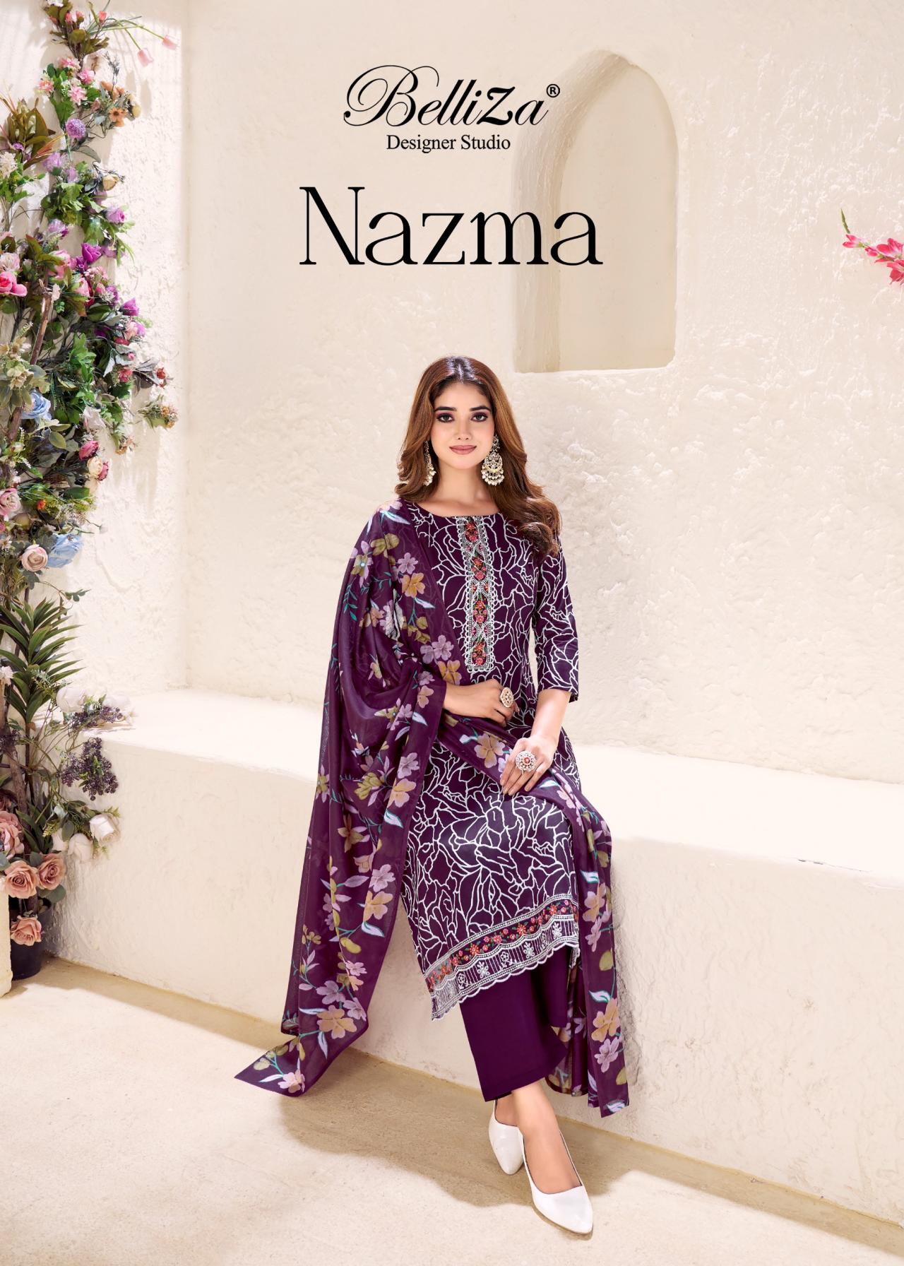 nazma by belliza designer cotton casual unstitch 3pcs dress