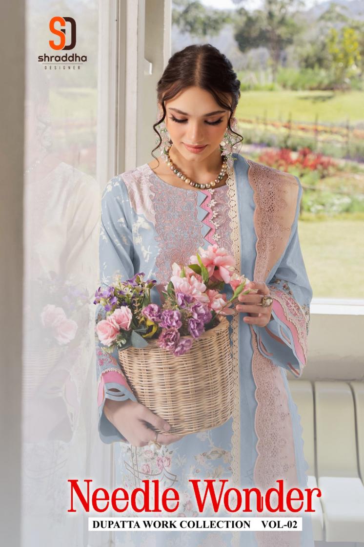 needle wonder vol 2 by shraddha designer unstitch cotton and chiffon salwar suit 