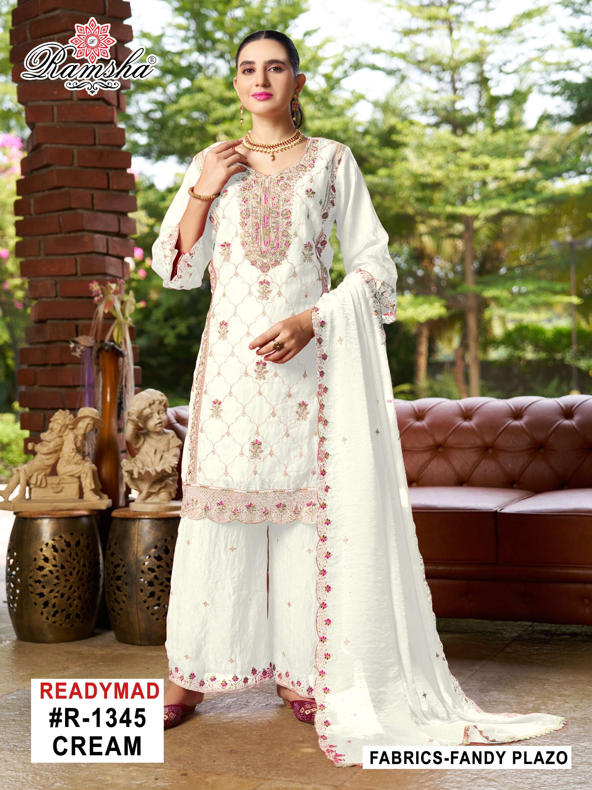 r 1345 nx ramsha fandy fully stitch pakistani plazzo kurti with dupatta 