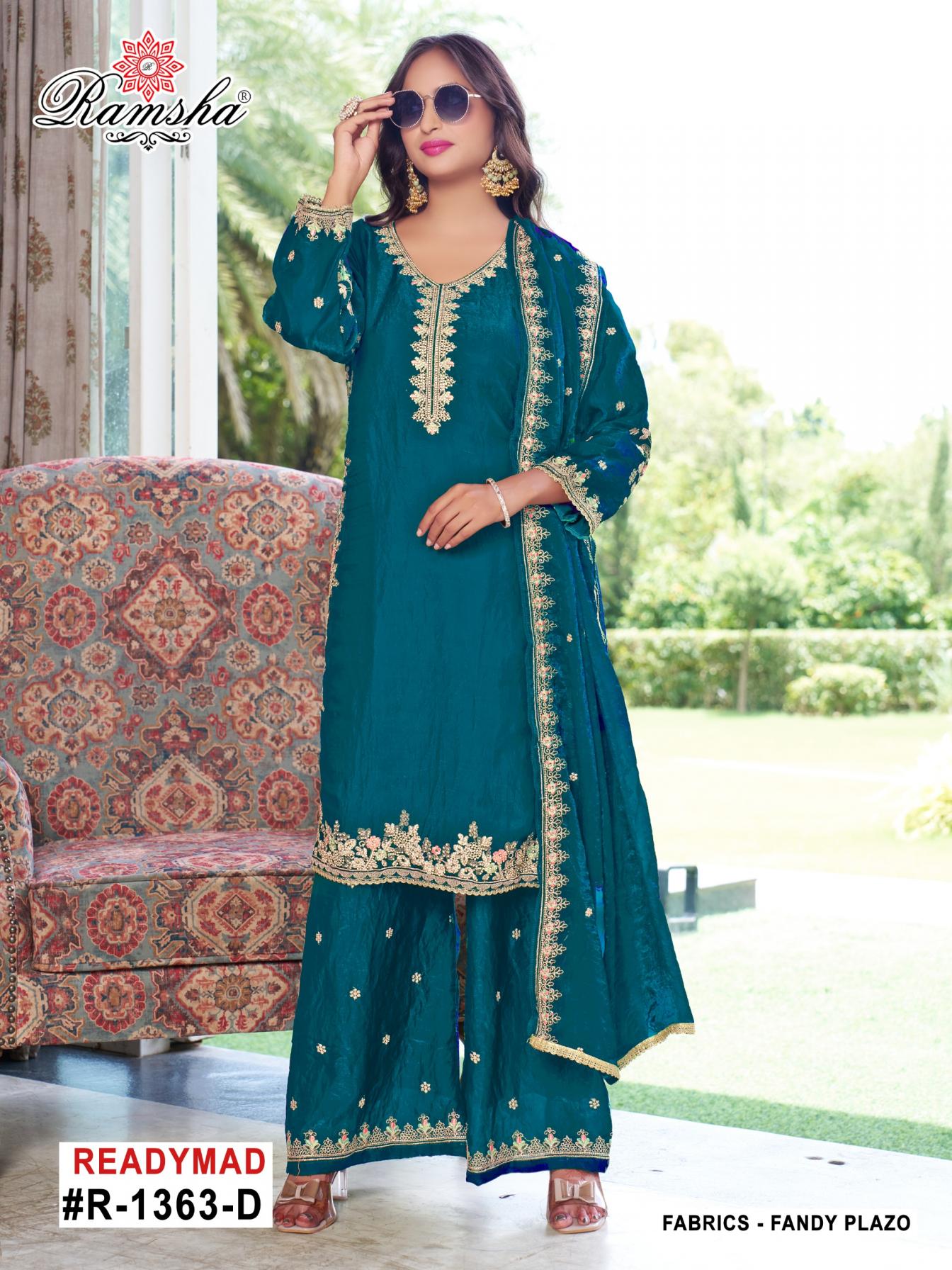 r 1363 nx by ramsha fandy readymade classic pakistani plazzo 3pcs dress