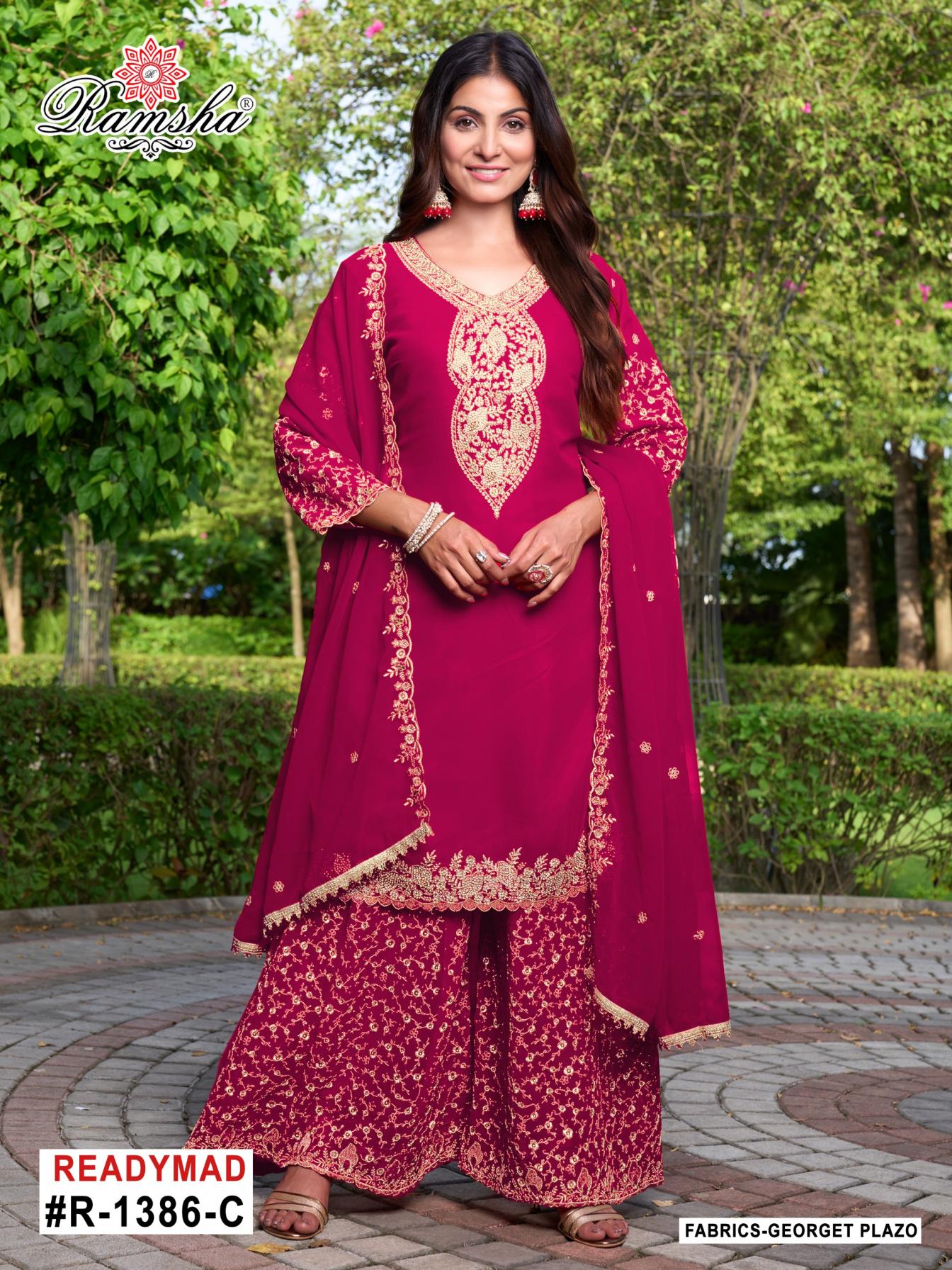 r 1386 nx by ramsha hit design readymade georgette pakistani plazzo suit 