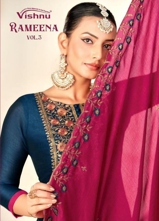 rameena vol 3 by vishnu readymade stylish vichitra silk 3pcs dress
