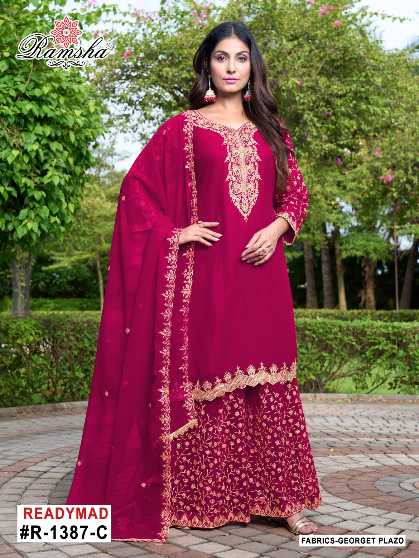 ramsha r 1387nx pretty look georgette full stitch 3pcs dress