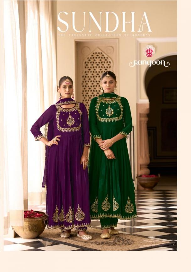 rangoon sundha readymade georgette anarkali style trendy 3pcs dress 