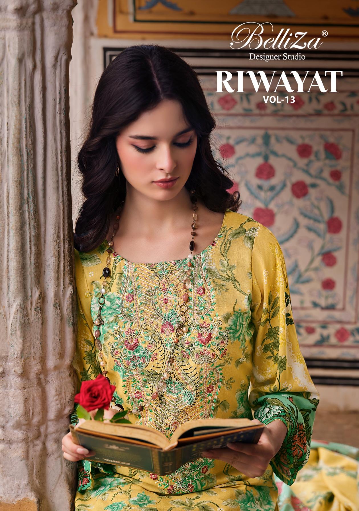 riwayat vol 13 by belliza designer viscose rayon readymade plus size pakistani suits 