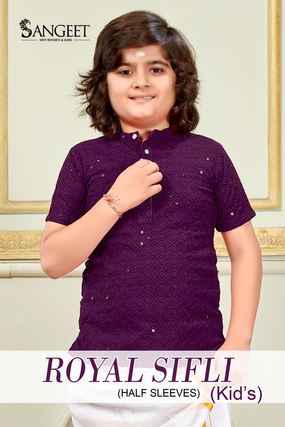 royal sifli half sleeves readymade kids wear short kurta