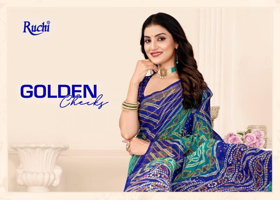 ruchi presents golden checks regular wear linen silk sarees 