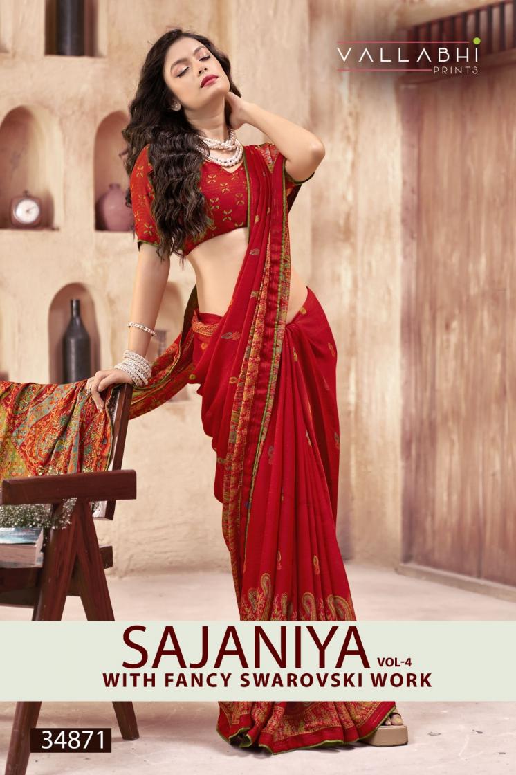 sajaniya vol 4 by vallabhi prints moss georgette trendy saree supplier 