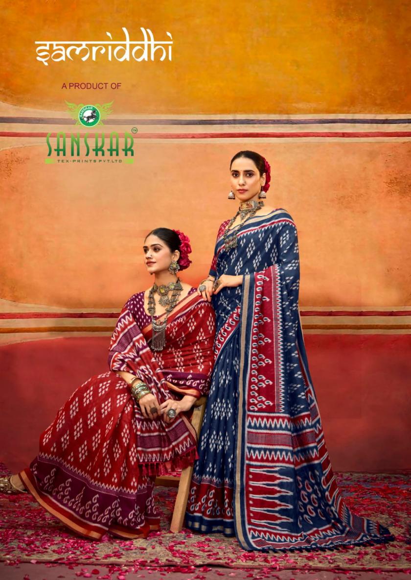 samriddhi by sanskar tex prints shop trendy viscose print sarees 