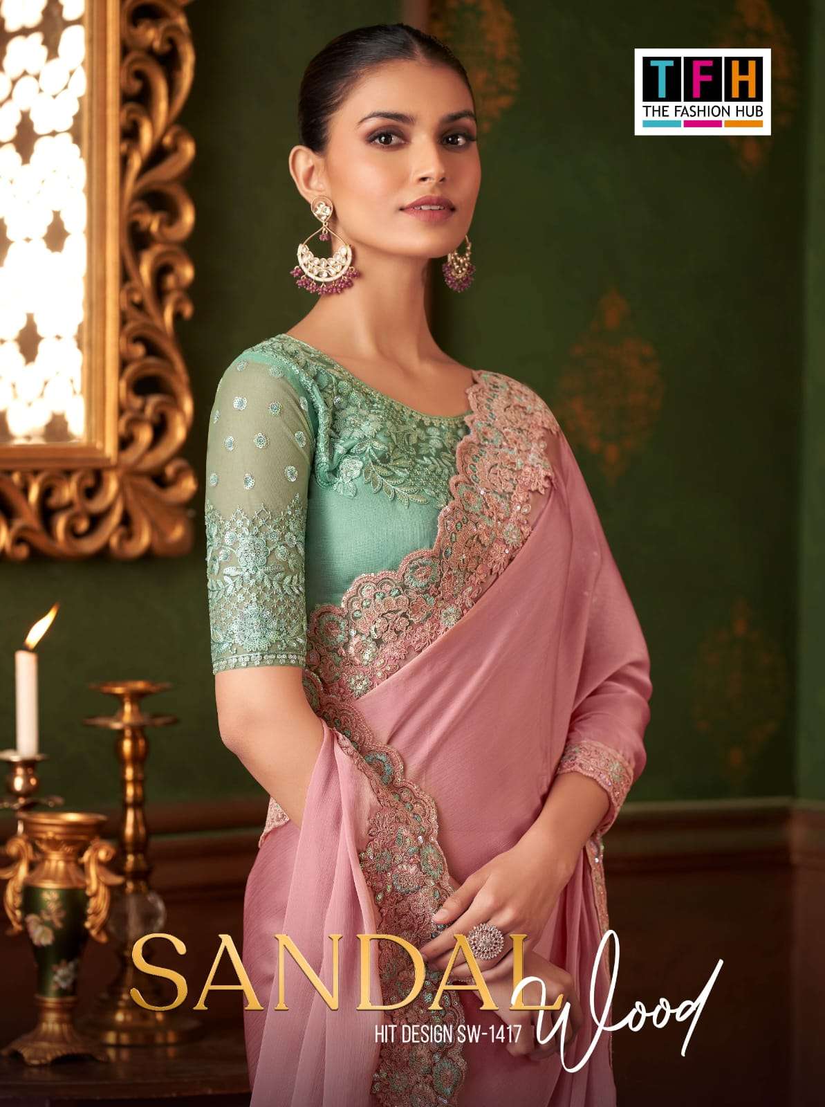 sandal wood 1417 hit by tfh silk chiffon exclusive designer sarees 