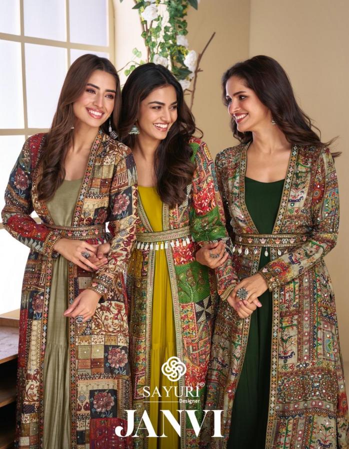 sayuri designer janvi georgette readymade traditional gown jackets with belt 