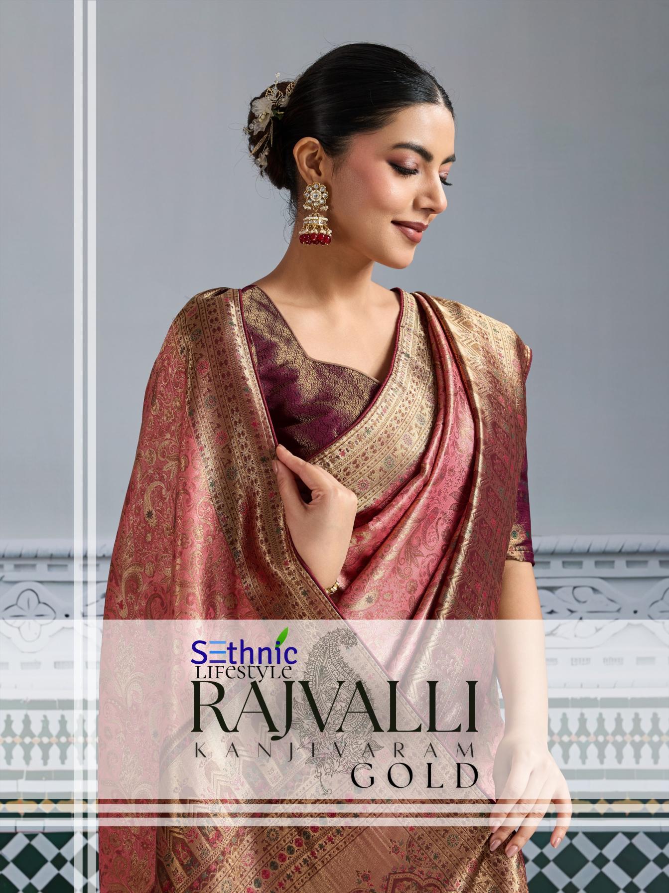 sethnic lifestyle rajvalli gold kanjivaram silk party wear saree for womens 