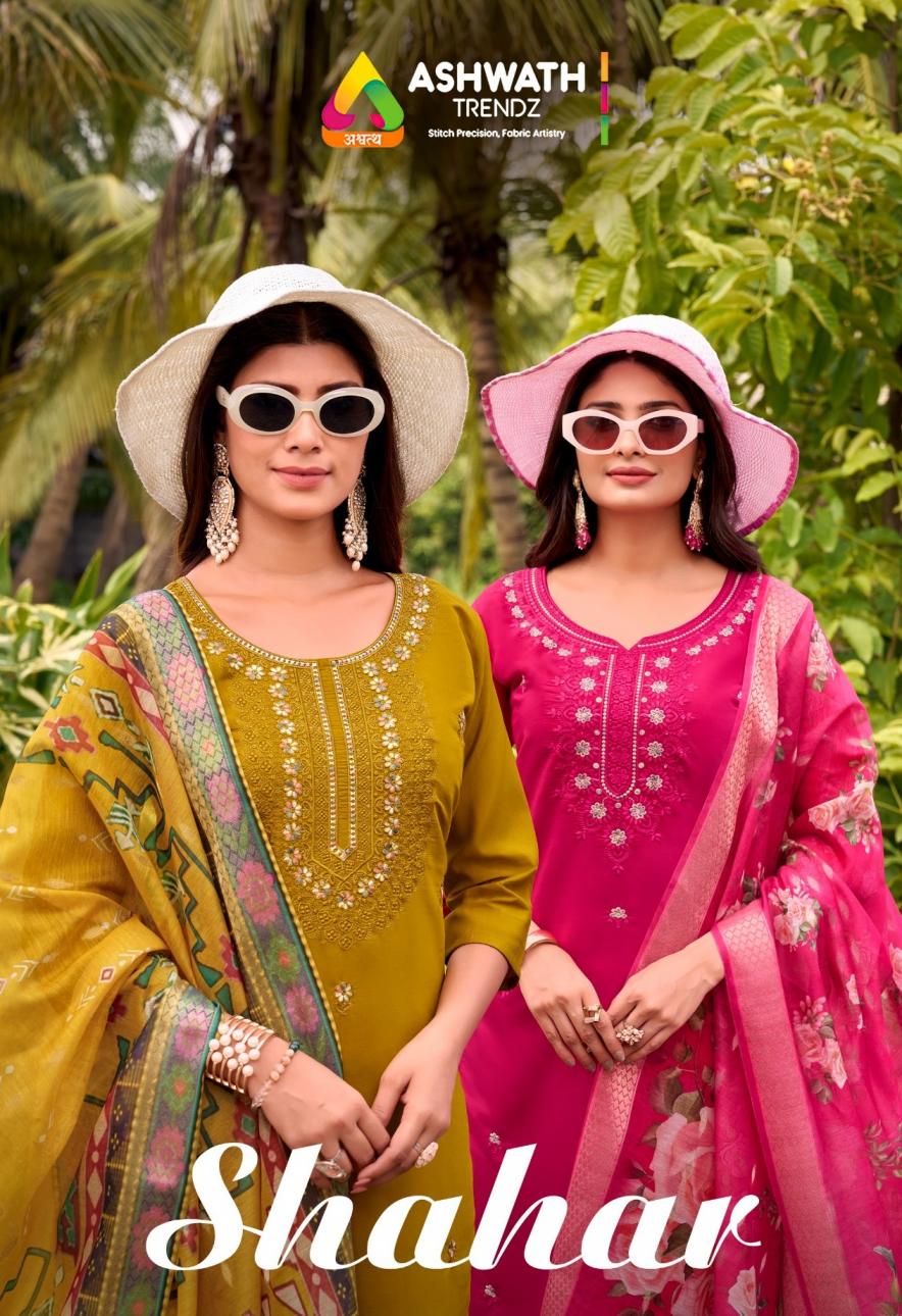 shahar by ashwath trendz roman silk gorgeous look readymade 3pcs dress