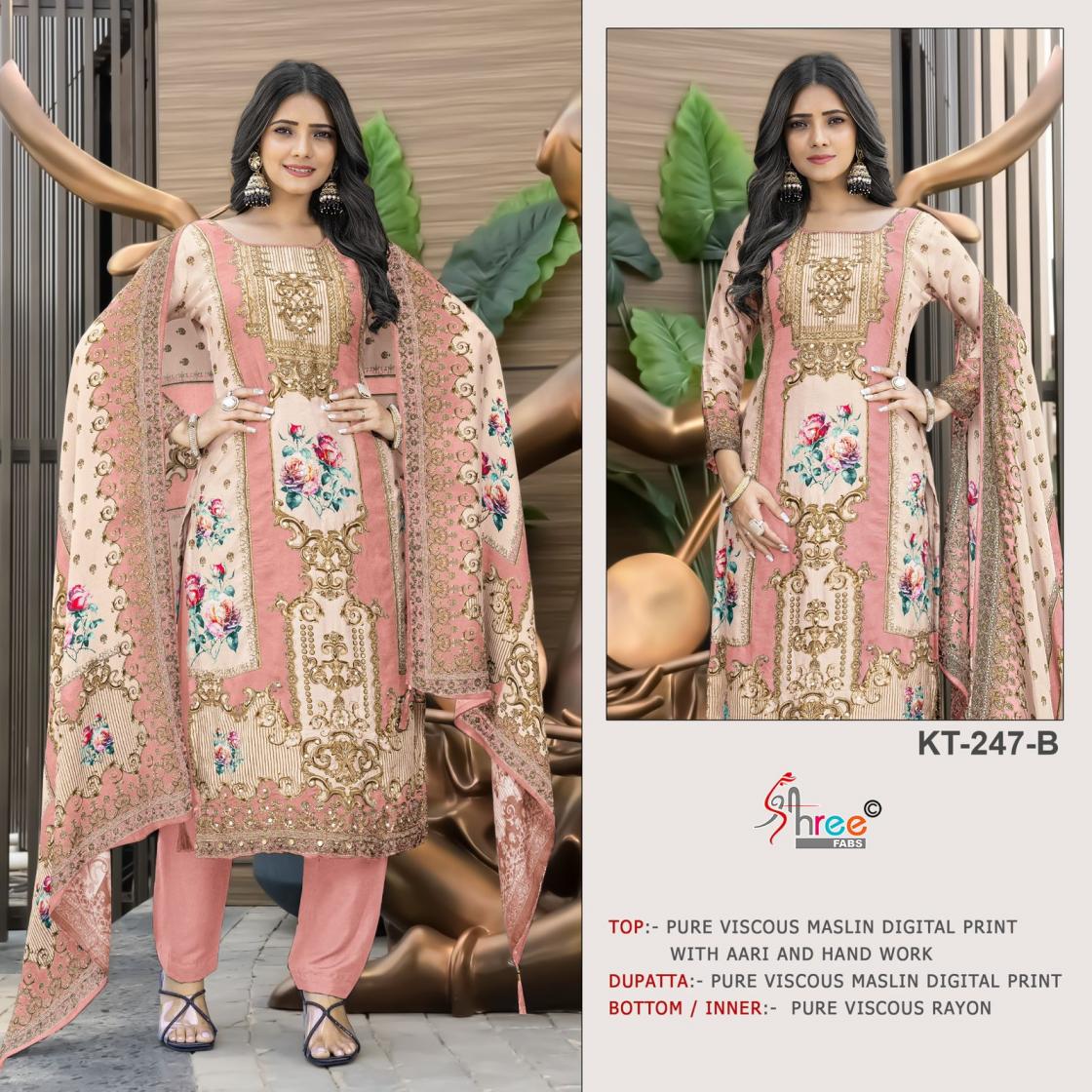 shree fab kt 247 viscose muslin pakistani print suit for womens 